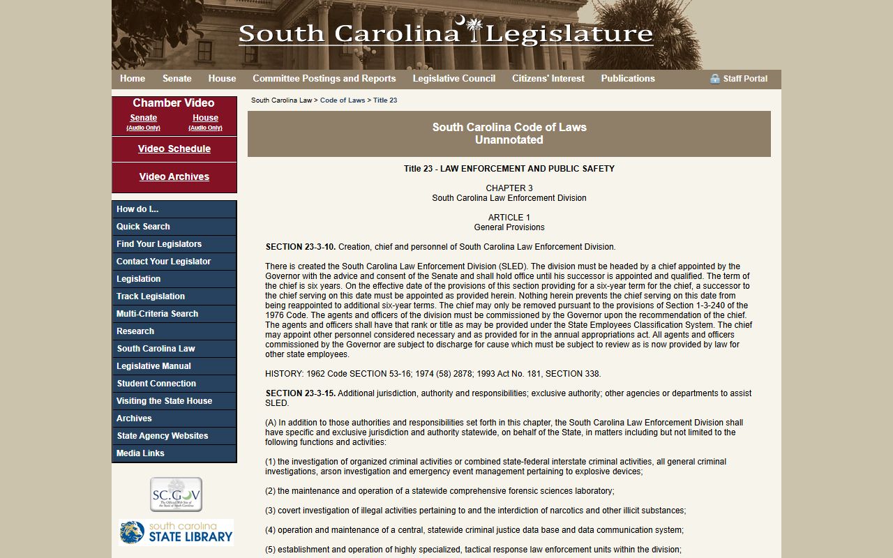 Dillon County arrest records Title 23 registry statute source