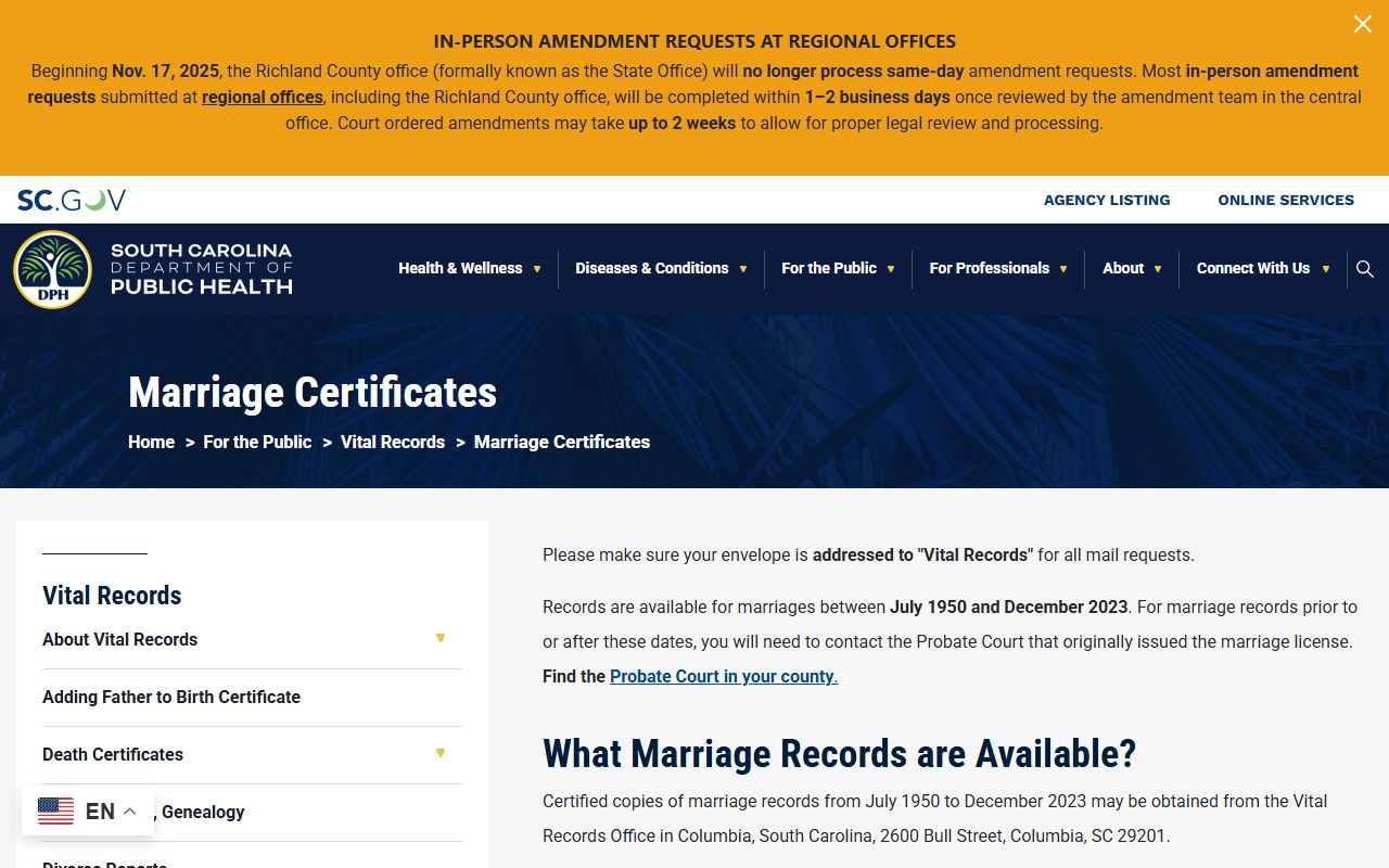 Dillon County marriage records through South Carolina DPH marriage certificates