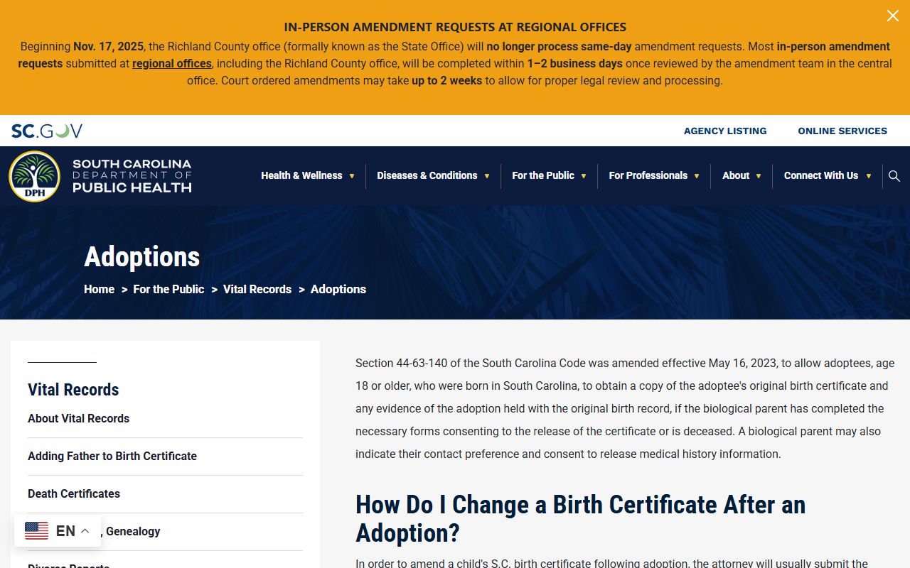 Dillon County marriage and divorce records and adoption birth-record release