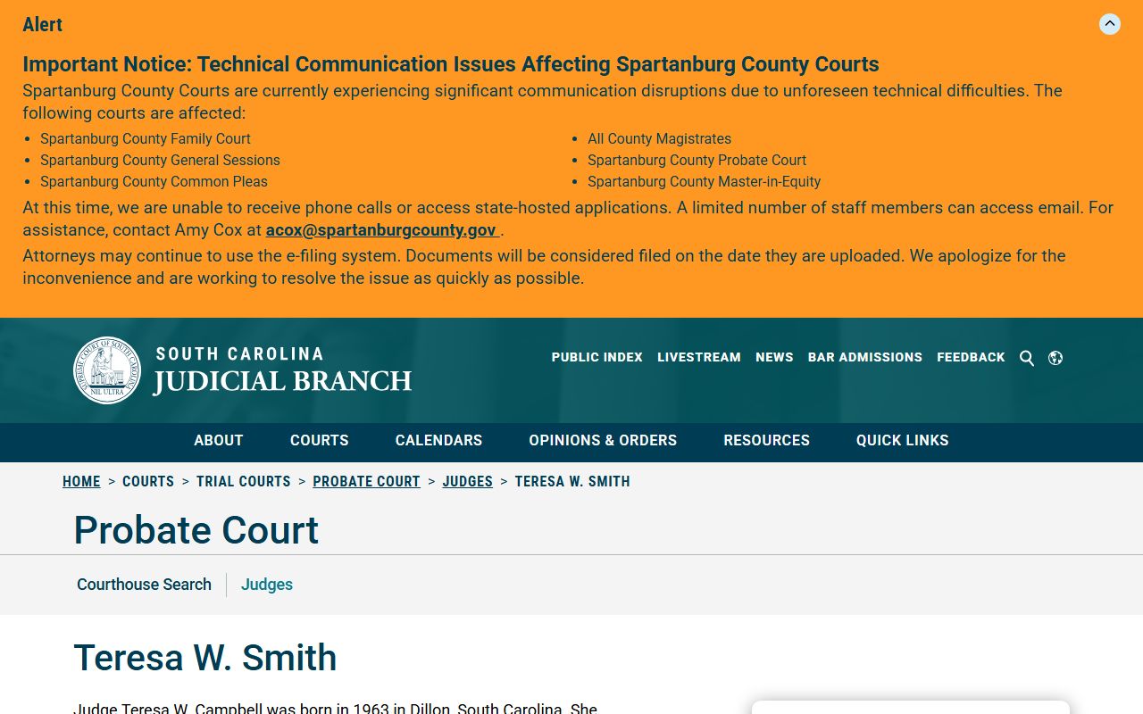 Dillon County probate records Judicial Branch probate judge profile