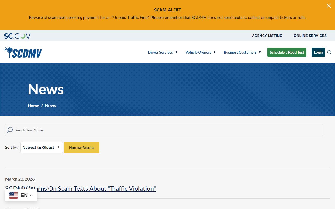 Dillon County traffic court records and SCDMV scam alerts