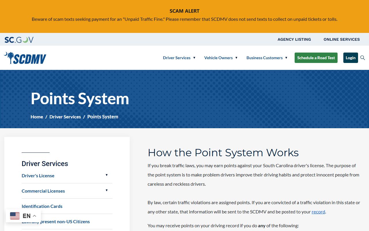 Dillon County traffic court records and SCDMV points system