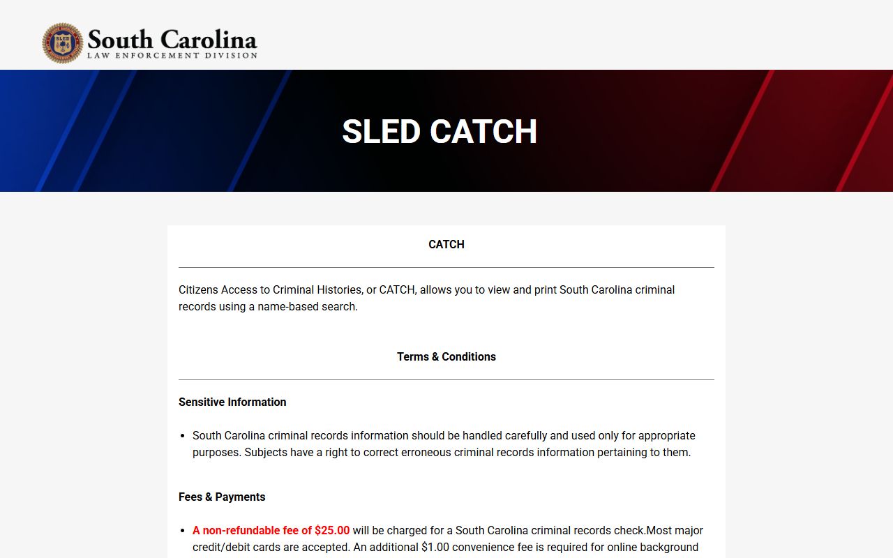 Dillon County warrant records and SLED CATCH warning