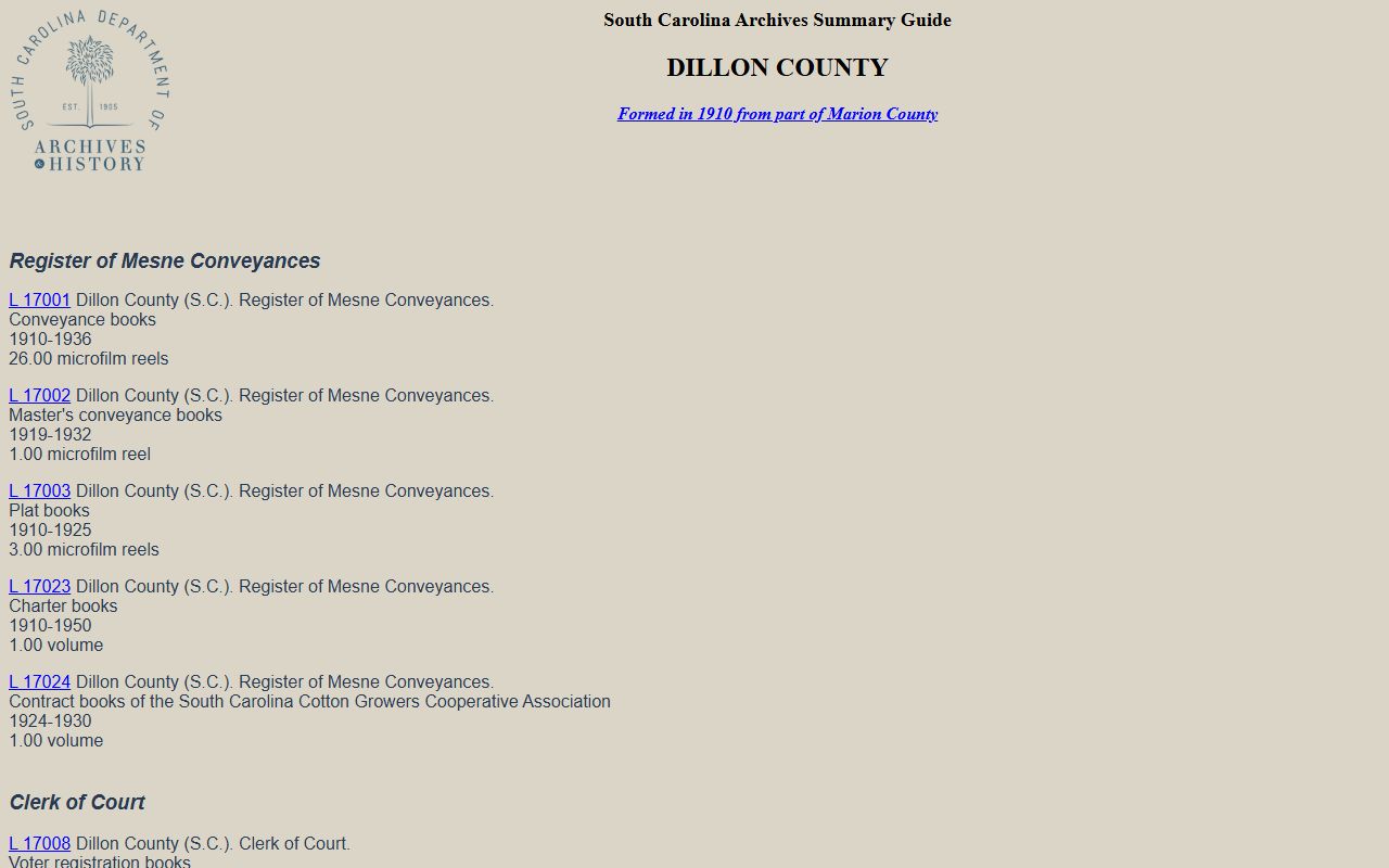 Dillon County court records archives guide