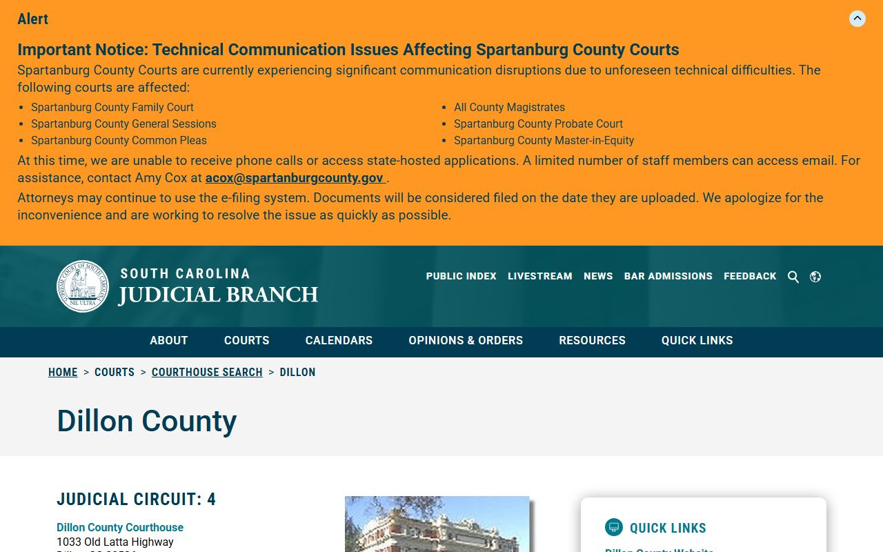 Dillon County court records judicial branch courthouse profile